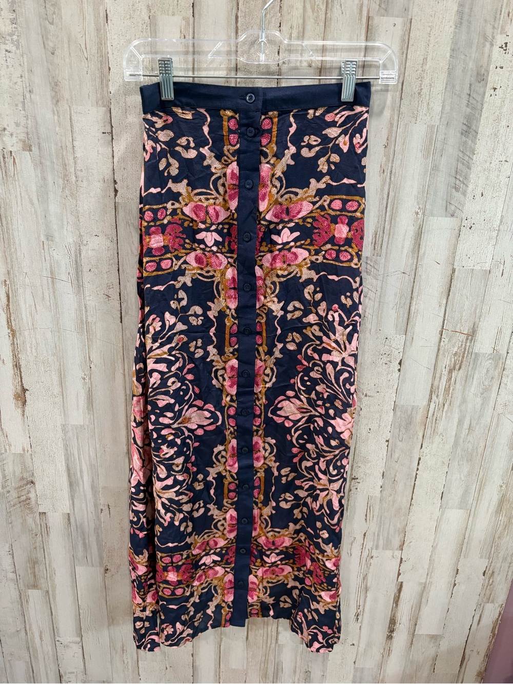 Natural Life Elaina Maxi Skirt Womens XS Navy Floral Button Front Boho Long